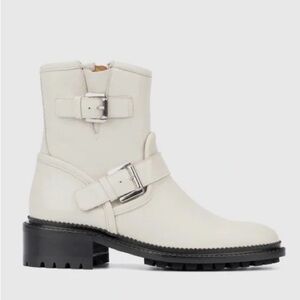 Aquatalia Omayda Water Repellent Moto Off White Leather Boot Shoes Size 9m‎
